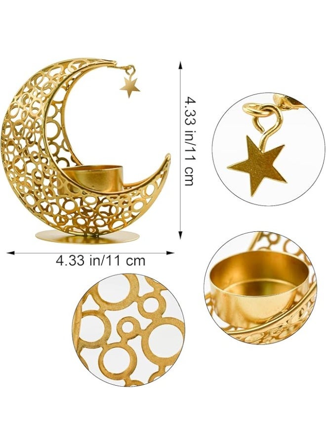 Eid Moon Candle Holder, Ramadan Hollowed Decoration Lights Atmosphere Modeling Decor for Eid and al Adha Celebration, Home Table Party Ramadan Tabletop Lighting Decorations (Gold) - Image 3